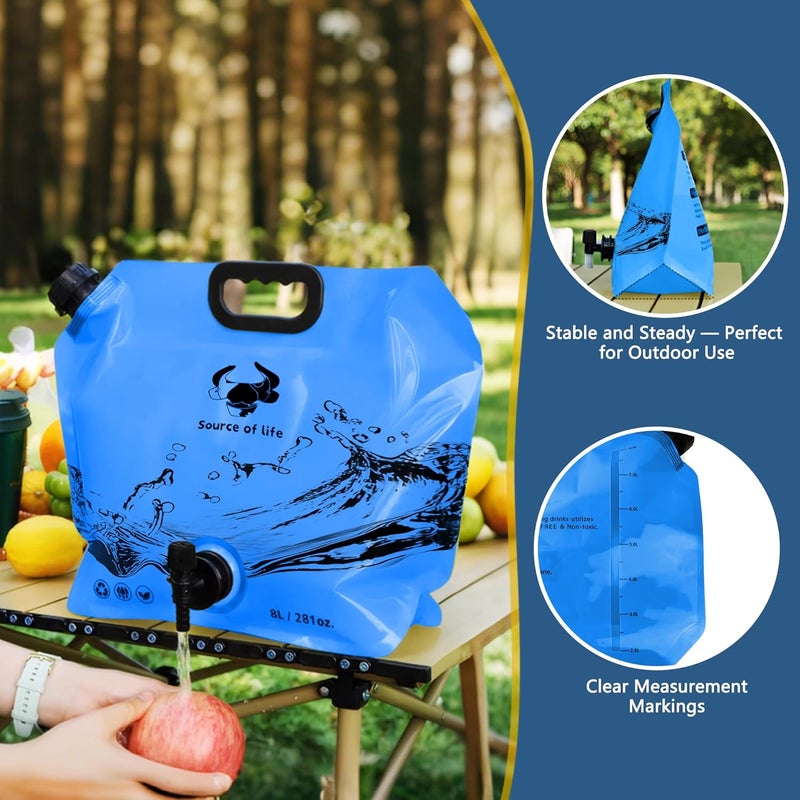 Coipdfty Water Jug Camping 2.1 Gallon Collapsible with Spigot, BPA Free Portable Water Pouch Foldable Water Bags for Outdoor Hiking, Travel and Emergency & Water Storage Containers (Blue-1Pcs) - Image 5